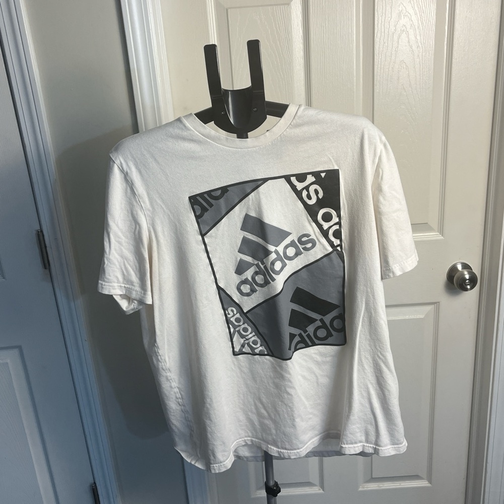 Adidas White Black Graphic Short Sleeve Tee